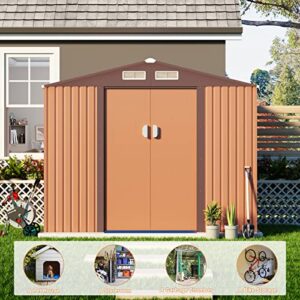 HOGYME 9.1' x 6.3' Storage Shed, Sheds & Outdoor Storage with Double Sliding/Lockable Door, Metal Tool Shed for Garden Backyard Patio Lawn, Coffee