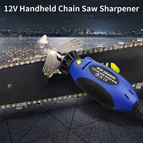 Wal front Chainsaw Chain Grinder, 12V 25000(RPM) Electric Handheld Chainsaw Sharpener Mini Chain Saw Grinder for Garden Outdoor Grinding Machine Tool