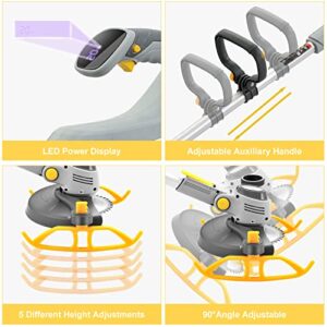 Cordless Weed Wacker String Trimmer, Electric Weed Eater Brush Cutter with 3 Types Blades, Adjustable Height Grass Trimmer/Edger for Garden and Yard (Battery & Rapid Charger Included) (Yellow-2)