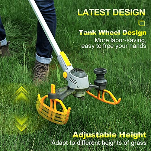 Cordless Weed Wacker String Trimmer, Electric Weed Eater Brush Cutter with 3 Types Blades, Adjustable Height Grass Trimmer/Edger for Garden and Yard (Battery & Rapid Charger Included) (Yellow-2)