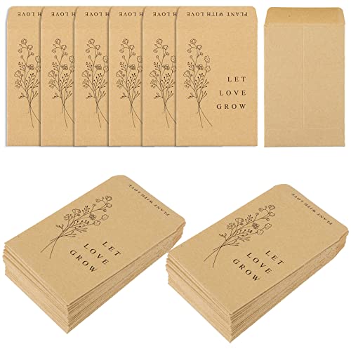 Whaline 200 Pack Wedding Favor Seed Packets Self-Adhesive Let Love Grow Kraft Envelope Rustic Small Flower Seeds Storage Packets for Garden Office Wedding Gift Party Favors, 3.5 x 2.4 Inch