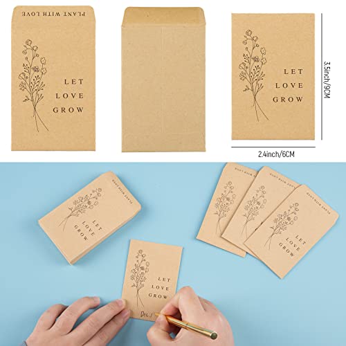 Whaline 200 Pack Wedding Favor Seed Packets Self-Adhesive Let Love Grow Kraft Envelope Rustic Small Flower Seeds Storage Packets for Garden Office Wedding Gift Party Favors, 3.5 x 2.4 Inch