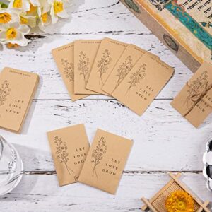 Whaline 200 Pack Wedding Favor Seed Packets Self-Adhesive Let Love Grow Kraft Envelope Rustic Small Flower Seeds Storage Packets for Garden Office Wedding Gift Party Favors, 3.5 x 2.4 Inch