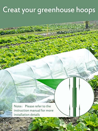 6PCS 25.6 x 31.5 in Garden Hoops, Greenhouse Hoops Kit with 24.6 x 8.2 ft Garden Mesh Cover Net & 24pcs Clips for Vegetable Flowers Fruits Plants Greenhouse Protection from Birds Animals