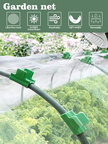 6PCS 25.6 x 31.5 in Garden Hoops, Greenhouse Hoops Kit with 24.6 x 8.2 ft Garden Mesh Cover Net & 24pcs Clips for Vegetable Flowers Fruits Plants Greenhouse Protection from Birds Animals