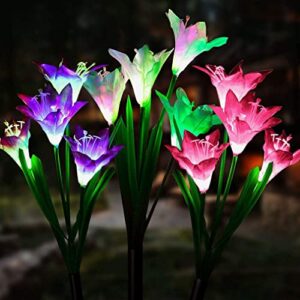 grewtech led garden solar lights – outdoor indoor yard lights – led color changing lily flower lights for patio/yard/backyard decorle (purple)