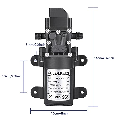 VeYocilk DC 12V Water Pump Diaphragm Pump Self Priming Sprayer Pump with Pressure Switch with 2 Hose Clamps for Garden Lawn