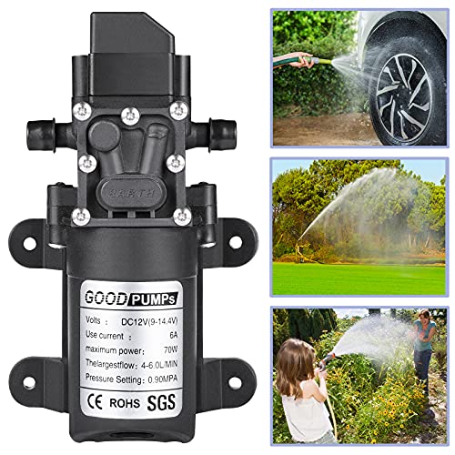 VeYocilk DC 12V Water Pump Diaphragm Pump Self Priming Sprayer Pump with Pressure Switch with 2 Hose Clamps for Garden Lawn