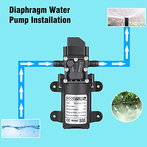 VeYocilk DC 12V Water Pump Diaphragm Pump Self Priming Sprayer Pump with Pressure Switch with 2 Hose Clamps for Garden Lawn