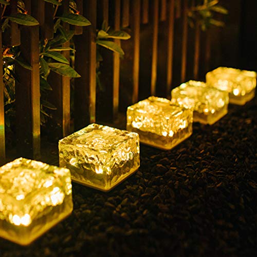 Epicgadget Solar Ice Cube Shaped Light, 2.8x2.8x2 inch Ice Cube Shaped Warm White Outdoor Solar Garden Decorative Lights for Walkway Pathway Backyard Christmas Decoration Parties (4 PCS)