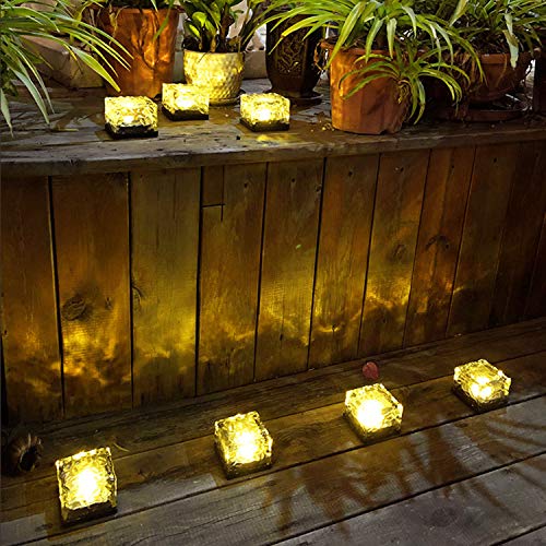 Epicgadget Solar Ice Cube Shaped Light, 2.8x2.8x2 inch Ice Cube Shaped Warm White Outdoor Solar Garden Decorative Lights for Walkway Pathway Backyard Christmas Decoration Parties (4 PCS)