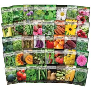 sow right seeds – complete garden seed collection for planting – 40 non-gmo heirloom vegetable, herb and flower varieties. every seed you need to plant and grow a bountiful home garden – great gift