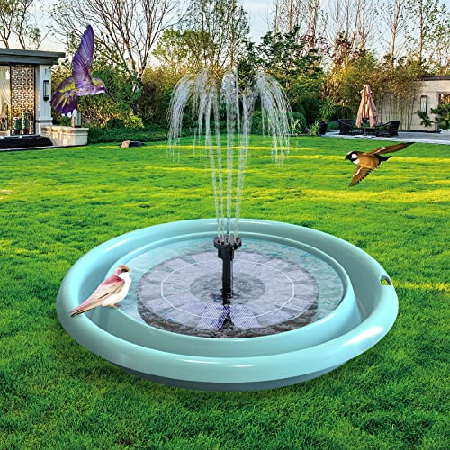 AMZtime Solar Fountain with Collapsible Basin DIY Kit, 2.5W Solar Water Fountain with 6 Nozzles, with Collapsible Basin, Solar Powered Water Fountain DIY Kit for Garden, Ponds, Pool, Fish Tank,Outdoor