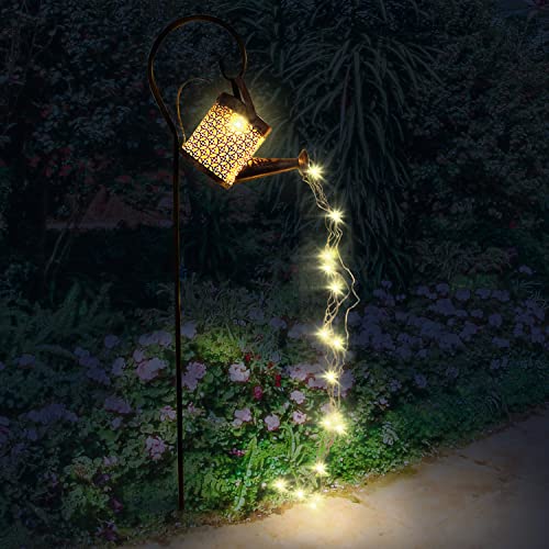 Solar Watering Can with Lights Garden Decor Large Solar Powered Lanterns Hanging Waterproof LED Decorative Retro Metal Kettle String Lights for Yard Pathway Walkway Gardening Gifts