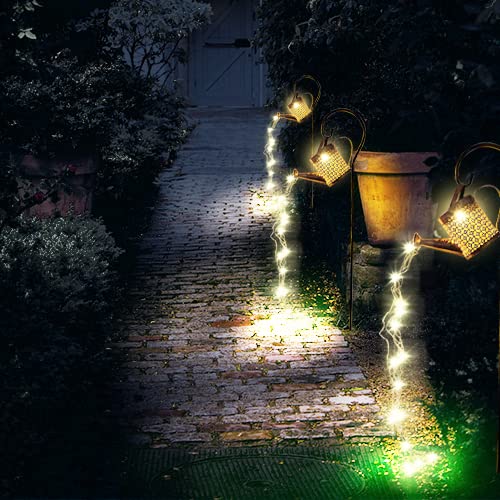 Solar Watering Can with Lights Garden Decor Large Solar Powered Lanterns Hanging Waterproof LED Decorative Retro Metal Kettle String Lights for Yard Pathway Walkway Gardening Gifts