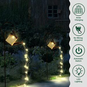 Solar Watering Can with Lights Garden Decor Large Solar Powered Lanterns Hanging Waterproof LED Decorative Retro Metal Kettle String Lights for Yard Pathway Walkway Gardening Gifts