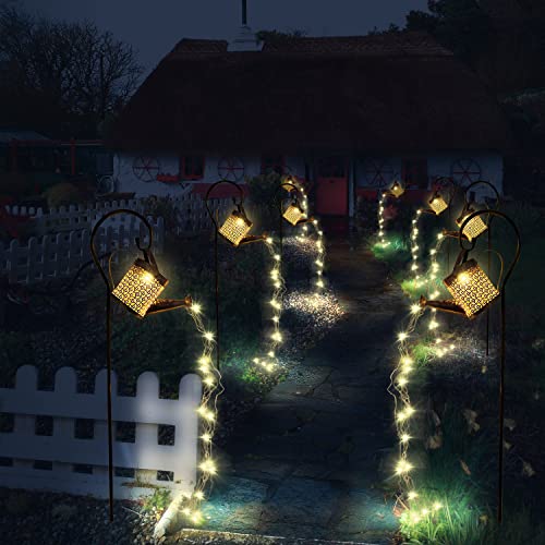 Solar Watering Can with Lights Garden Decor Large Solar Powered Lanterns Hanging Waterproof LED Decorative Retro Metal Kettle String Lights for Yard Pathway Walkway Gardening Gifts