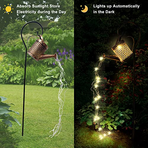 Solar Watering Can with Lights Garden Decor Large Solar Powered Lanterns Hanging Waterproof LED Decorative Retro Metal Kettle String Lights for Yard Pathway Walkway Gardening Gifts