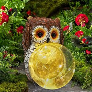 angmln owl solar lights garden outdoor, solar figurines lights decor growing orb waterproof cute garden statues for patio yard lawn clearance ornaments