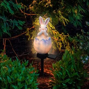 fialame rabbit garden ornaments outdoor solar pathway lights, bunny resin figurine lamp for courtyard lawn, garden decoration gifts (blue)