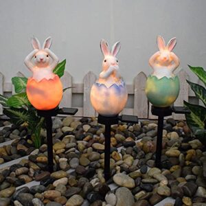 FIALAME Rabbit Garden Ornaments Outdoor Solar Pathway Lights, Bunny Resin Figurine Lamp for Courtyard Lawn, Garden Decoration Gifts (Blue)