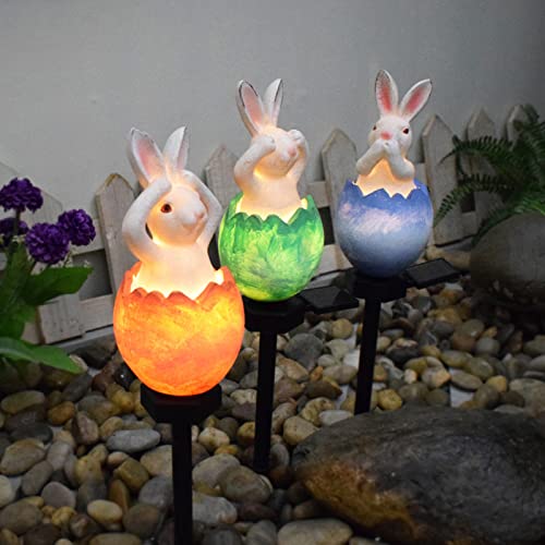 FIALAME Rabbit Garden Ornaments Outdoor Solar Pathway Lights, Bunny Resin Figurine Lamp for Courtyard Lawn, Garden Decoration Gifts (Blue)