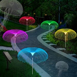 5 packs solar pathway lights outdoor led garden light jellyfish shape 7 color changing solar yard lights with bigger solar panel outdoor decoration gift for girls for patio, backyard, garden, pathway