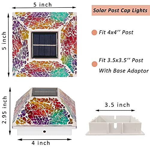 2PK Solar Post Lights Outdoor, Mosaic Post Cap Light for Fence Deck or Patio Solar Powered Caps Fit 3.5x3.5 4x4 Wooden or Vinyl Plastic Post 8 SMD LED Christmas Decorations for Yard, Backyard, Garden