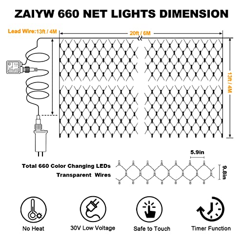 ZAIYW Multiple Color Options 660 LED Large Net Lights Outdoor Mesh Lights 20ft x 13ft Clear Wire Fairy Net Lights Warm White & Multicolor Bush Net Lights for Garden Wedding Backdrop Party Wall Decor