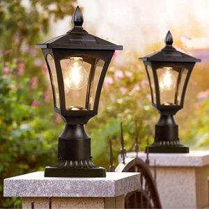 Outdoor Solar Post Light Fixture with 3" Pier Mount Base, Dusk to Dawn Outdoor Solar Lamps for Garden Post Pole Mount, Landscape Yard Pathway Deck Garden Yard Pole Pillar, Waterproof Decorative lamp