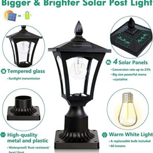 Outdoor Solar Post Light Fixture with 3" Pier Mount Base, Dusk to Dawn Outdoor Solar Lamps for Garden Post Pole Mount, Landscape Yard Pathway Deck Garden Yard Pole Pillar, Waterproof Decorative lamp