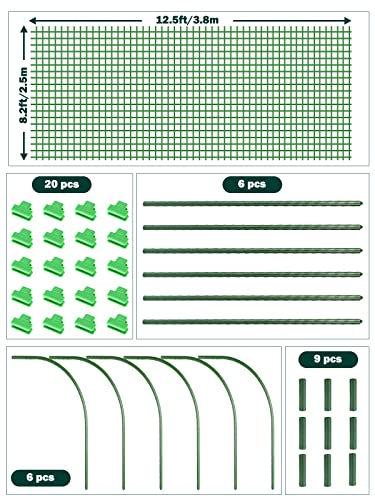 Fuuner 8.2ft×12.5ft Greenhouse Plastic, with 3 Sets Greenhouse Hoops for Plant Cover Support, Arched Steel Frame Hoops with Thickened Plastic Coated for DIY Garden Grow Tunnel