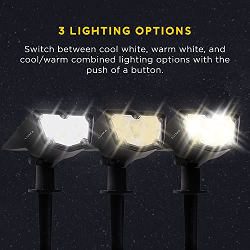 Luma Solar Outdoor Lights 2 Pack | Weatherproof Landscape Lighting with 22 LED Outdoor Lights for Patio, Yard | Garden & Wall Mount | 3 Modes Cool, Warm, Both + Rechargeable All-Night Battery