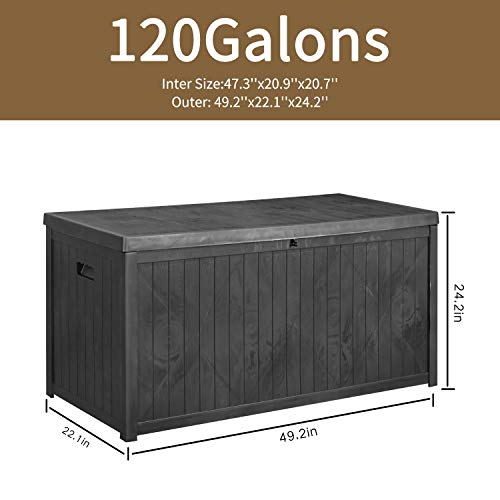 Patio Cushion Storage Box Waterproof Outdoor Deck Storage Box Lockable for Garden,Backyard,Pool,Lawn 120 -Gallons(Black)