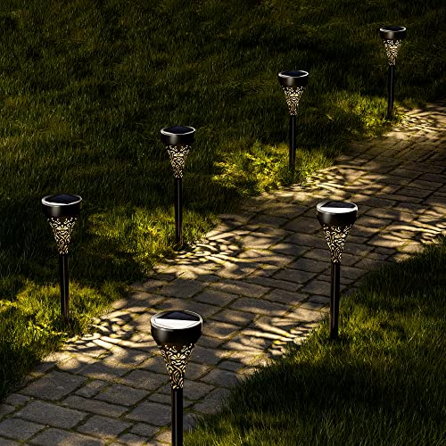 JACKYLED Solar Pathway Lights Outdoor, 6 Pack Solar Walkway Lights Outdoor Waterproof LED Garden Decorative Lighting Landscape Path Lights for Patio Sidewalk Yard Lawn Driveway Backyard, Warm White