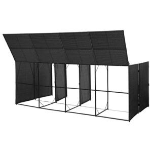 loibinfen Poly Rattan Quadruple Outdoor Wheelie Storage Bin Shed with 4 Large Doors and Locking System for Barkyard Outdoor Patio Garden 120.1"x30.7"x47.2" Black