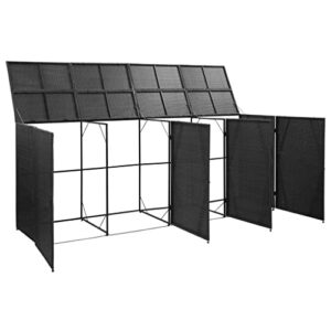 loibinfen Poly Rattan Quadruple Outdoor Wheelie Storage Bin Shed with 4 Large Doors and Locking System for Barkyard Outdoor Patio Garden 120.1"x30.7"x47.2" Black