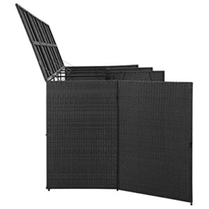 loibinfen Poly Rattan Quadruple Outdoor Wheelie Storage Bin Shed with 4 Large Doors and Locking System for Barkyard Outdoor Patio Garden 120.1"x30.7"x47.2" Black