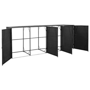 loibinfen Poly Rattan Quadruple Outdoor Wheelie Storage Bin Shed with 4 Large Doors and Locking System for Barkyard Outdoor Patio Garden 120.1"x30.7"x47.2" Black