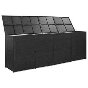 loibinfen Poly Rattan Quadruple Outdoor Wheelie Storage Bin Shed with 4 Large Doors and Locking System for Barkyard Outdoor Patio Garden 120.1"x30.7"x47.2" Black