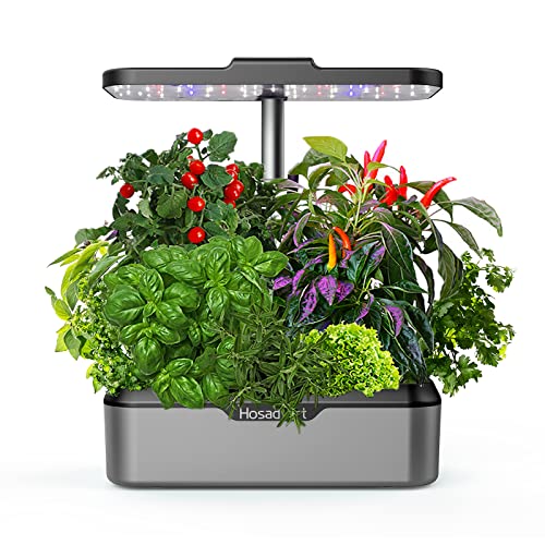 Hosadybrt Indoor Garden Hydroponic Growing System: Plant Germination Kit Vegetable Growth Lamp Countertop with LED Grow Light - Hydrophonic Planter Grower Harvest Veggie Lettuce (12 Pods, Grey)