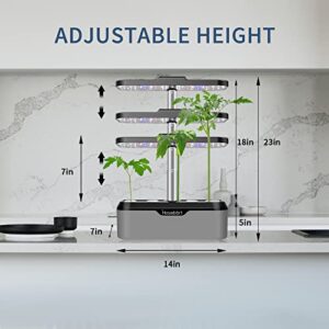 Hosadybrt Indoor Garden Hydroponic Growing System: Plant Germination Kit Vegetable Growth Lamp Countertop with LED Grow Light - Hydrophonic Planter Grower Harvest Veggie Lettuce (12 Pods, Grey)