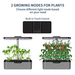 Hosadybrt Indoor Garden Hydroponic Growing System: Plant Germination Kit Vegetable Growth Lamp Countertop with LED Grow Light - Hydrophonic Planter Grower Harvest Veggie Lettuce (12 Pods, Grey)