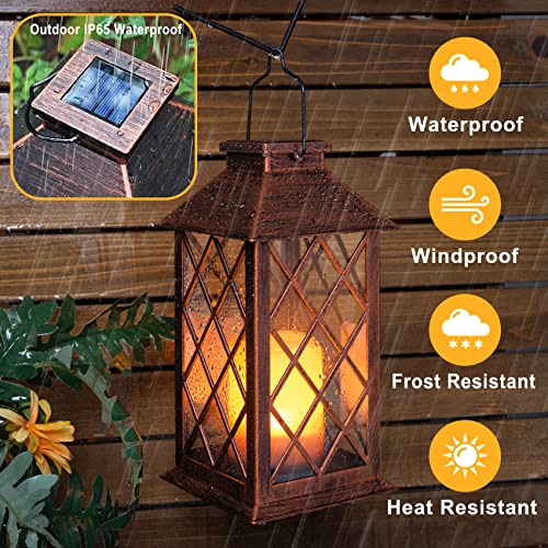 TAKE ME [2 Pack] 14" Solar Lantern Outdoor Garden Hanging Lantern Waterproof LED Flickering Flameless Candle Mission Lights for Table,Outdoor,Party Valentine's Day Gift