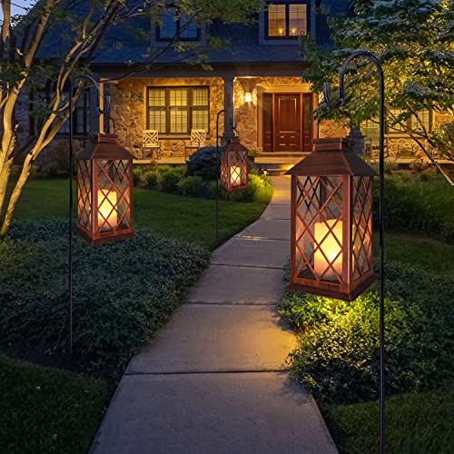 TAKE ME [2 Pack] 14" Solar Lantern Outdoor Garden Hanging Lantern Waterproof LED Flickering Flameless Candle Mission Lights for Table,Outdoor,Party Valentine's Day Gift