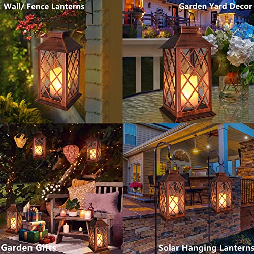 TAKE ME [2 Pack] 14" Solar Lantern Outdoor Garden Hanging Lantern Waterproof LED Flickering Flameless Candle Mission Lights for Table,Outdoor,Party Valentine's Day Gift