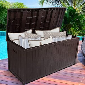 sunvivi outdoor patio storage deck box, 120 gallon outdoor deck boxes with handles water-resistant storage box container for outdoor pillows/cushions, garden tools and pool toys