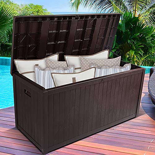 SUNVIVI OUTDOOR Patio Storage Deck Box, 120 Gallon Outdoor Deck Boxes with Handles Water-Resistant Storage Box Container for Outdoor Pillows/Cushions, Garden Tools and Pool Toys