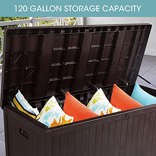 SUNVIVI OUTDOOR Patio Storage Deck Box, 120 Gallon Outdoor Deck Boxes with Handles Water-Resistant Storage Box Container for Outdoor Pillows/Cushions, Garden Tools and Pool Toys