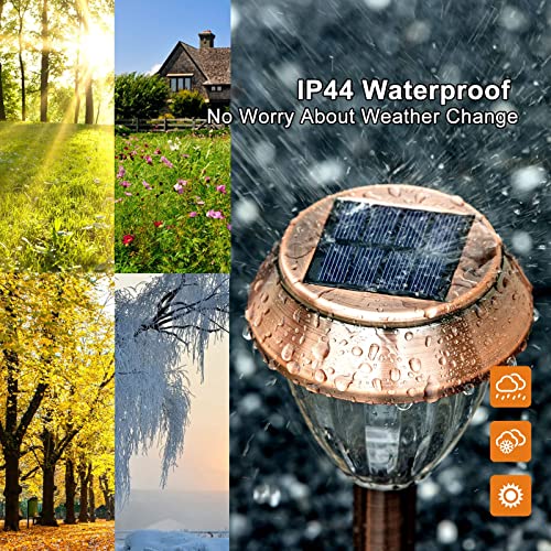 SOLATINO Solar Pathway Lights Outdoor Waterproof 6 Pack Solar Powered Garden Lights Bright Up to 12 Hrs Yard Light LED Landscape Lighting Decorative Copper Stainless Steel Walkway Light, Warm White